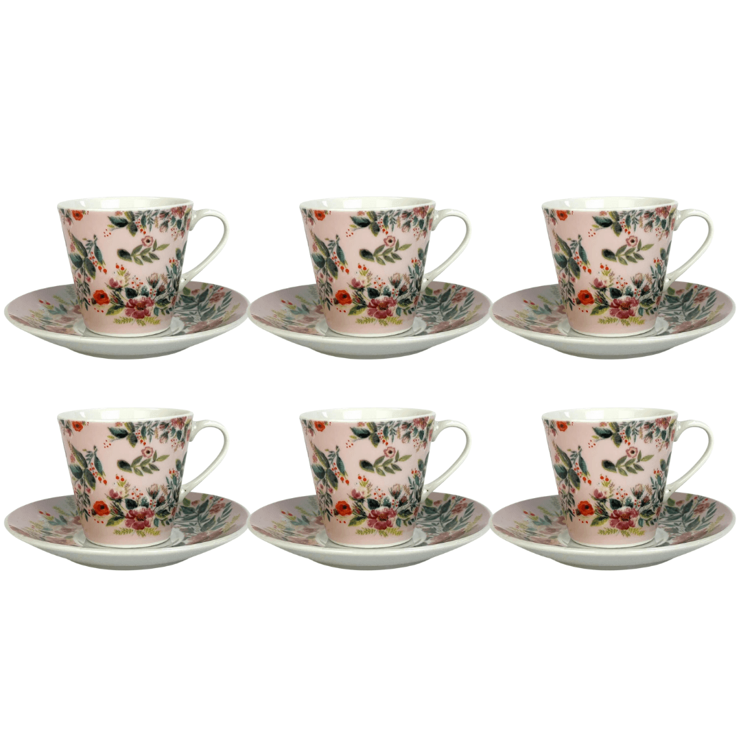 Jogo 6 Xicaras Bib Mood Coffe para Café com Pires Porcelana 90ml