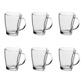 Jogo 6 Xícaras Coração Coffee Time em Vidro 200ml