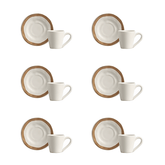 Jogo 6 Xícaras de Café Bege com Filete Amassada