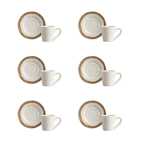 Jogo 6 Xícaras de Café Bege com Filete Amassada