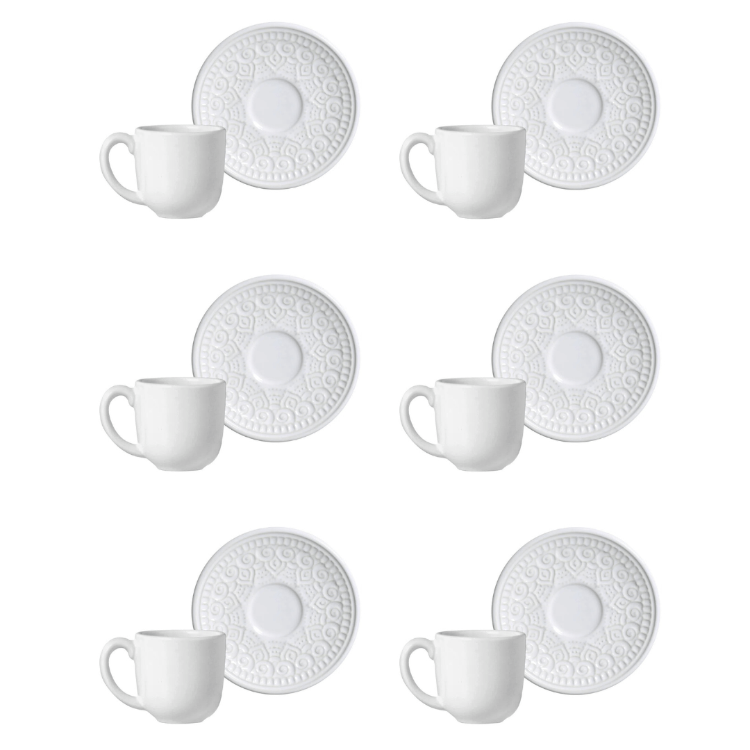Jogo 6 Xícaras de Café com Pires Agra Branco 112ml