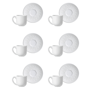 Jogo 6 Xícaras de Café com Pires Agra Branco 112ml