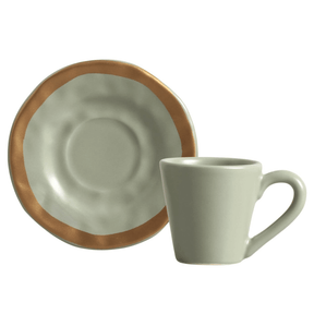 Jogo 6 Xícaras de Café com Pires Amassada Verde com Filete