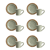 Jogo 6 Xícaras de Café com Pires Amassada Verde com Filete