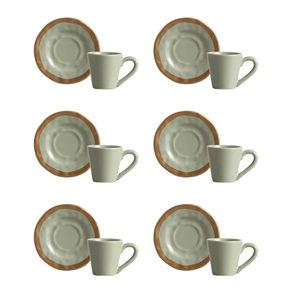 Jogo 6 Xícaras de Café com Pires Amassada Verde com Filete