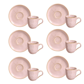 Jogo 6 Xícaras de Café com Pires Bio Litchi Rosa 120ml