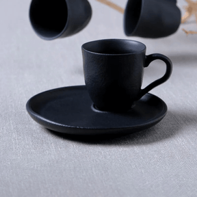 Jogo 6 Xícaras de Café com Pires Bio Preto Matte Descentralizado 70ml