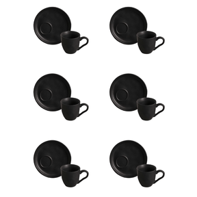 Jogo 6 Xícaras de Café com Pires Bio Preto Matte Descentralizado 70ml