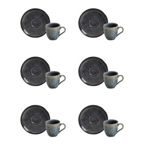 Jogo 6 Xícaras de Café com Pires Bio Titanium Azul Escuro 120ml