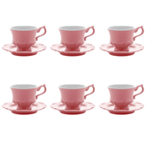 Jogo 6 Xicaras de Café com Pires em Porcelana Fancy Rose 90ml