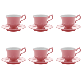 Jogo 6 Xicaras de Café com Pires em Porcelana Fancy Rose 90ml