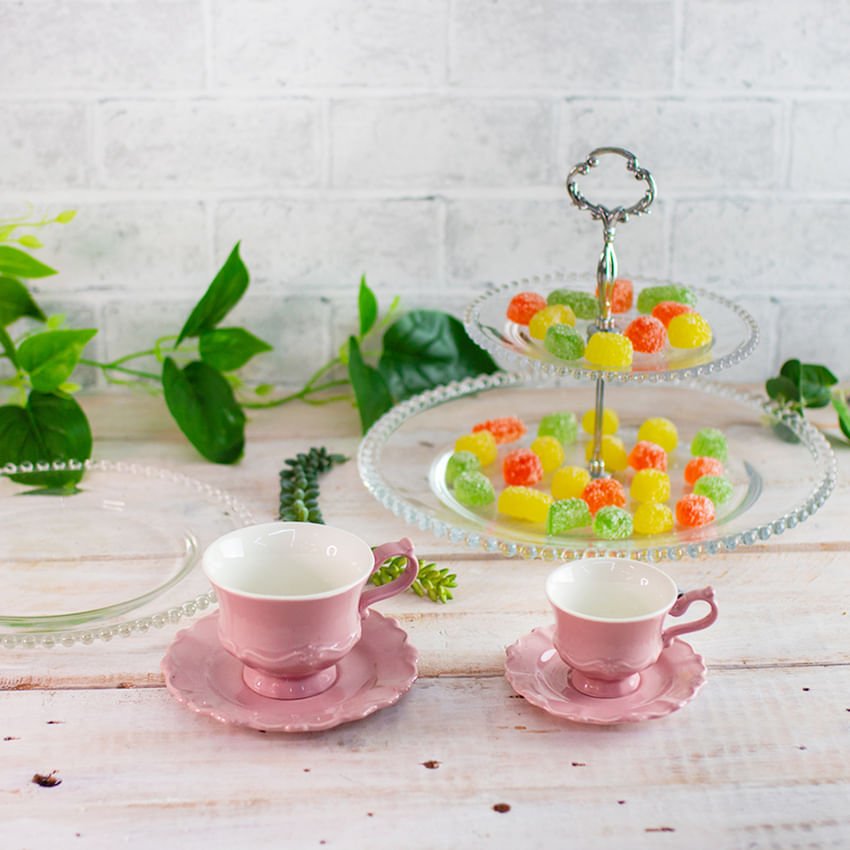 Jogo 6 Xicaras de Café com Pires em Porcelana Fancy Rose 90ml
