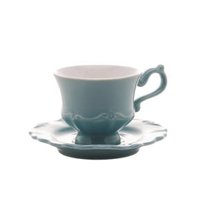 Jogo 6 Xicaras de Café com Pires em Porcelana Fancy Verde 90ml