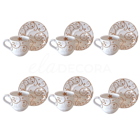 Jogo 6 Xicaras de Café com Pires Fio de Ouro Natal Christmas Day