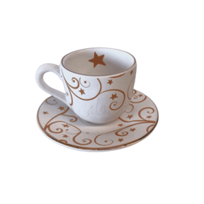 Jogo 6 Xicaras de Café com Pires Fio de Ouro Natal Christmas Day