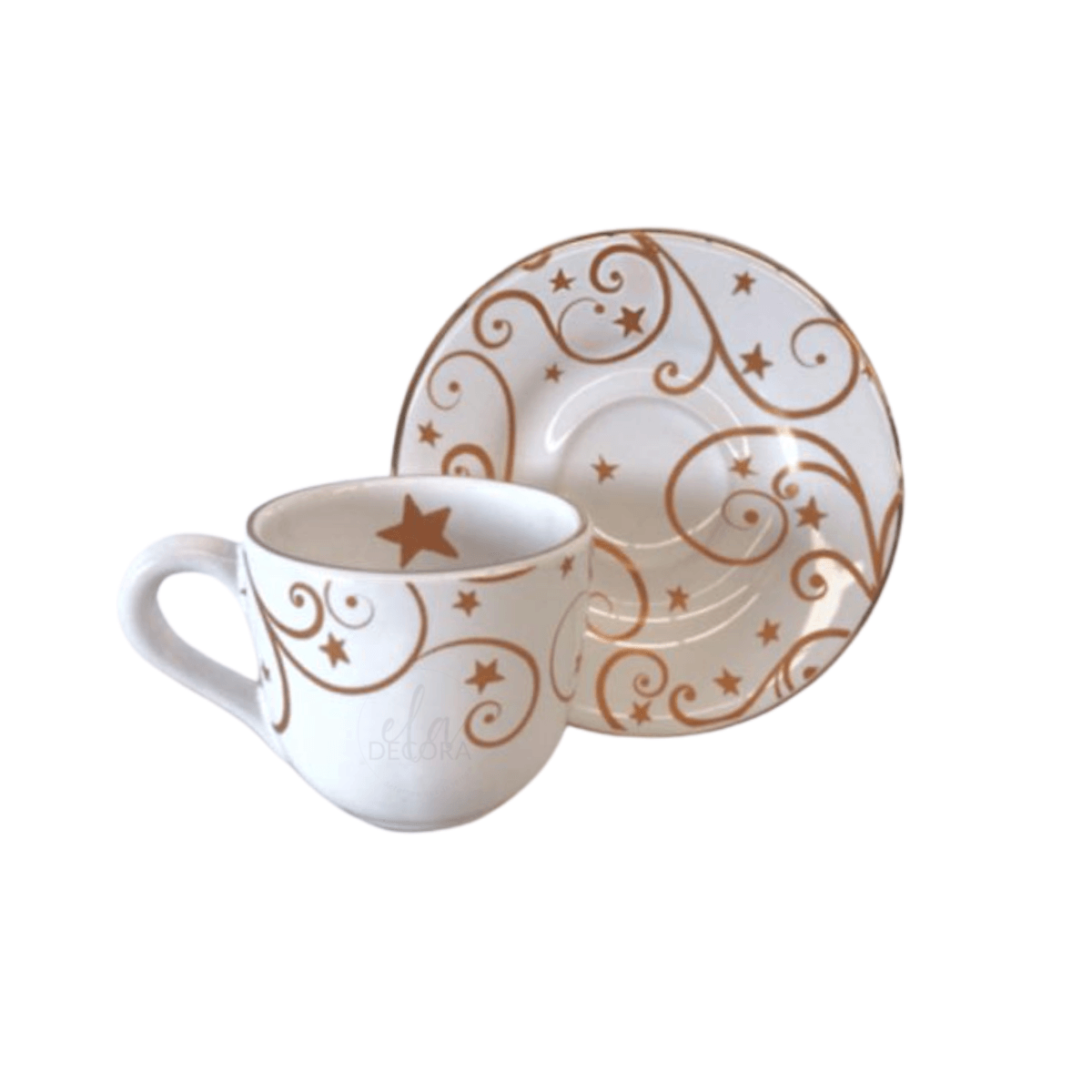Jogo 6 Xicaras de Café com Pires Fio de Ouro Natal Christmas Day