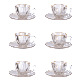 Jogo 6 Xicaras de Café com Pires Graffiato Fio de Ouro de Vidro 90ml