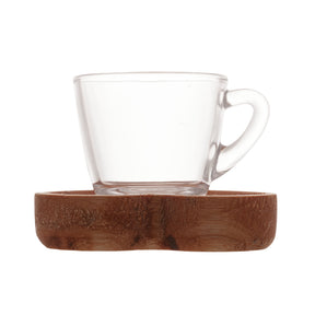 Jogo 6 Xícaras de Café Com Pires Madeira Coração Liptus 75ml