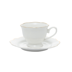 Jogo 6 Xícaras de Café com Pires Maldivas Branco com Fio de Ouro