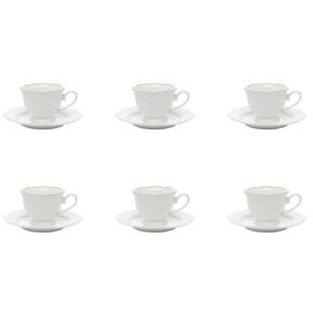Jogo 6 Xícaras de Café com Pires Maldivas Branco com Fio de Ouro