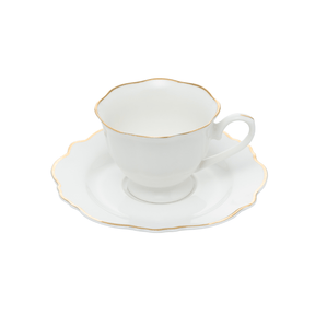 Jogo 6 Xícaras de Café com Pires Maldivas Branco com Fio de Ouro