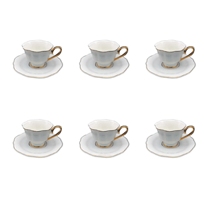 Jogo 6 Xícaras de Café com Pires Mon Charmant New Bone Branca com Borda Dourada 90ml