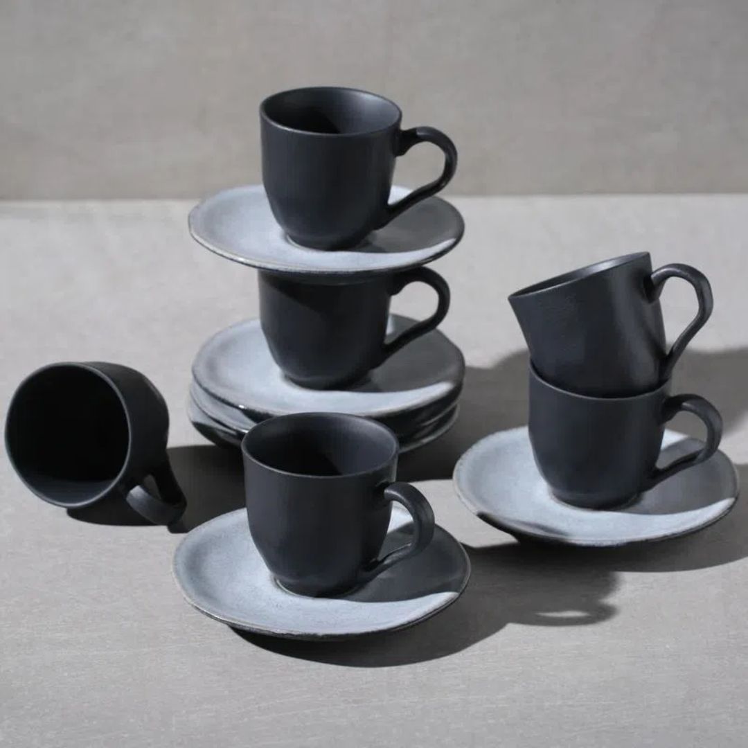 Jogo 6 Xícaras de Café com Píres Orgânico Concreto Cinza 120ml