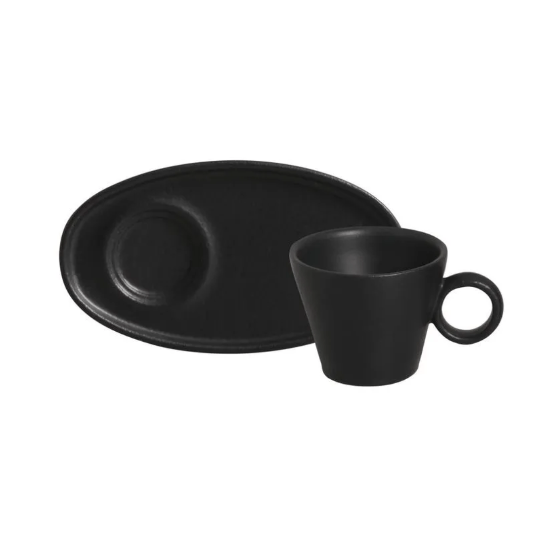 Jogo 6 Xícaras de Café com Pires Oval Neo Preto Matte 110ml