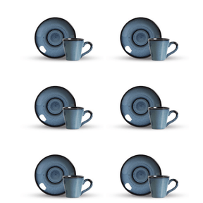 Jogo 6 Xícaras de Café com Pires Planet Azul