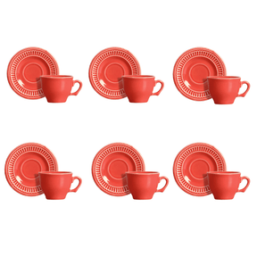 Jogo 6 Xicaras de Café com Pires Poppy Coral 100ml