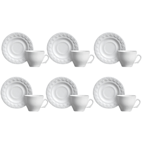 Jogo 6 Xicaras de Café com Pires Princess Branco 100ml