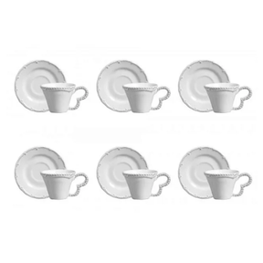Jogo 6 Xicaras de Café com Pires Rendada Provence Branca 80ml