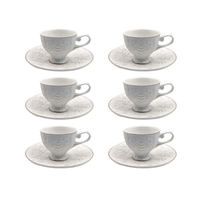 Jogo 6 Xícaras de Café com Pires Scarlet New Bone Branco e Dourado 90ml