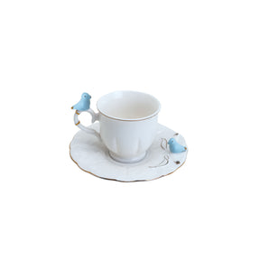Jogo 6 Xicaras de Café em Porcelana Birds Round Plate Colorido 100ml