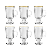 Jogo 6 Xícaras de Café Irish Coffee Cameratta Vidro Borda Dourada 230ml