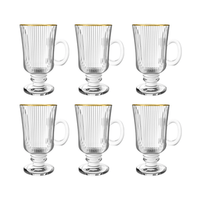 Jogo 6 Xícaras de Café Irish Coffee Cameratta Vidro Borda Dourada 230ml