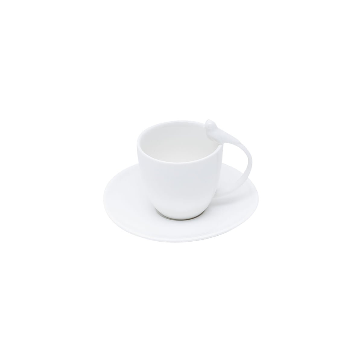 Jogo 6 Xícaras de Café Porcelana com Pires Birds Branca 85ml