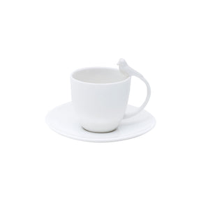 Jogo 6 Xícaras de Café Porcelana com Pires Birds Branca 85ml