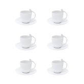 Jogo 6 Xícaras de Café Porcelana com Pires Birds Branca 85ml