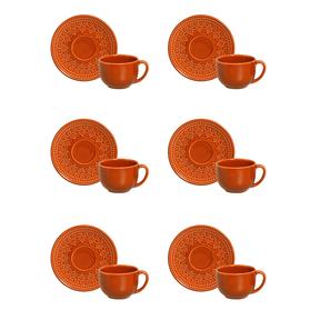 Jogo 6 Xícaras de Chá com Pires Agra Cantaloupe Laranja 260ml