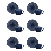 Jogo 6 Xícaras de Chá com Pires Agra Deep Blue Azul 260ml