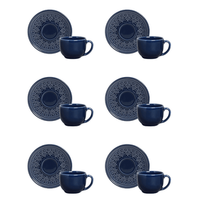 Jogo 6 Xícaras de Chá com Pires Agra Deep Blue Azul 260ml