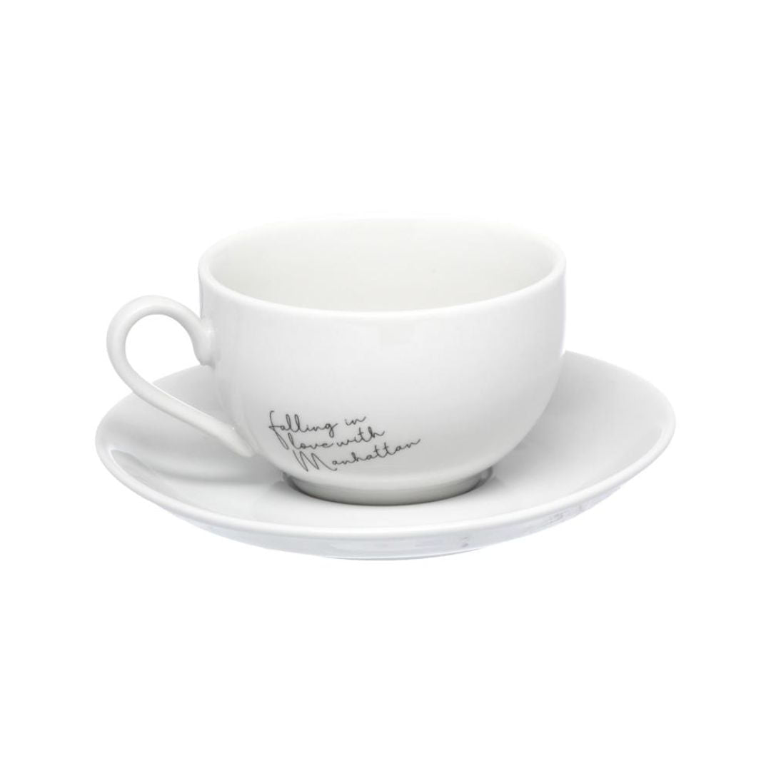 Jogo 6 Xicaras de Chá com Pires em Porcelana Manhattan Branca 160ml