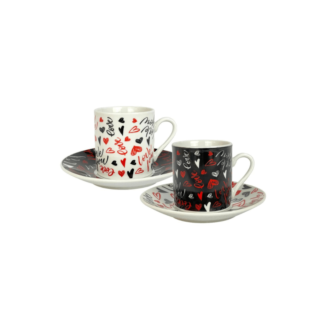 Jogo 6 Xicaras para Café com Pires Porcelana 80ml Sortido