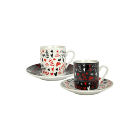 Jogo 6 Xicaras para Café com Pires Porcelana 80ml Sortido