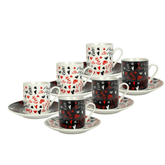 Jogo 6 Xicaras para Café com Pires Porcelana 80ml Sortido