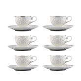 Jogo 6 Xícaras para Café com Pires Scarlet New Bone Branco com Borda Dourada 90ml