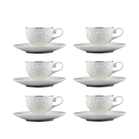 Jogo 6 Xícaras para Café com Pires Scarlet New Bone Branco com Borda Dourada 90ml
