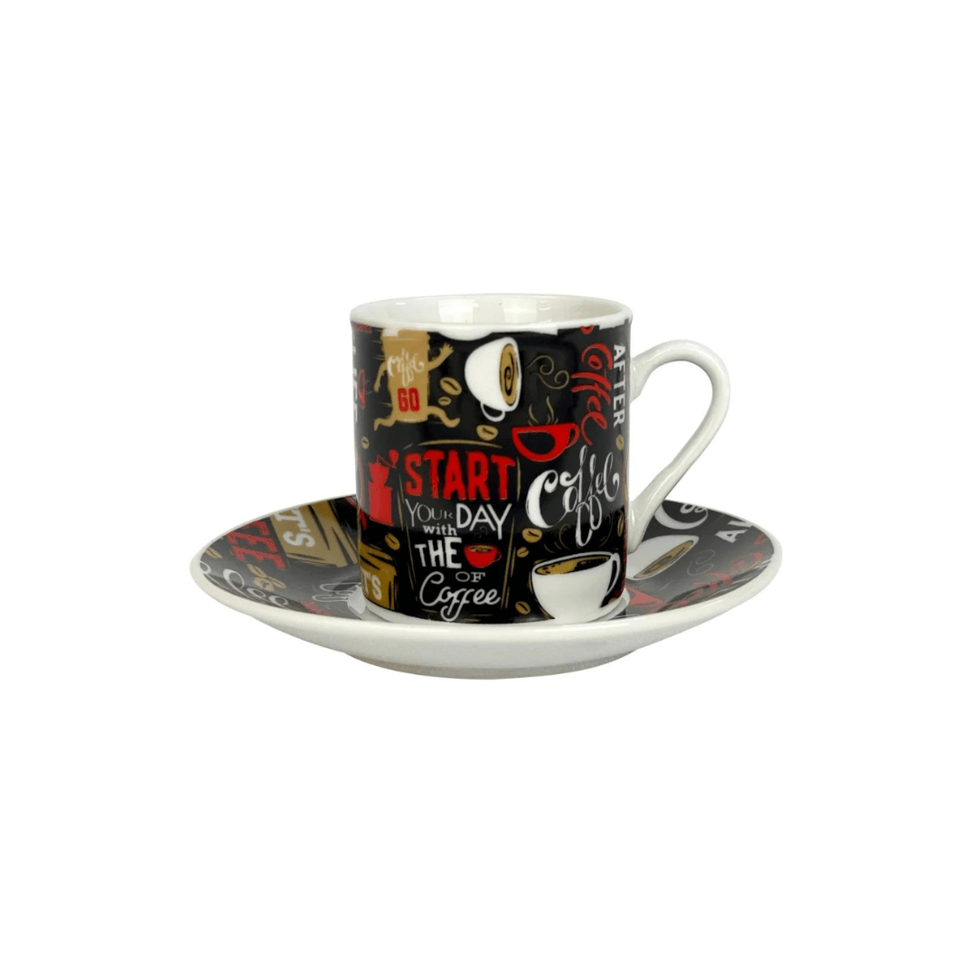 Jogo 6 Xicaras Start para Café com Pires com Pires Porcelana Preto 80ml