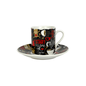Jogo 6 Xicaras Start para Café com Pires com Pires Porcelana Preto 80ml